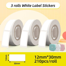 (12x30mm 3Roll 210pcs) Phomemo D30 Q30 Q30S Q31 Printer Square White Self-Adhesive Labels Paper 3 Rolls Stickers Tear-proof