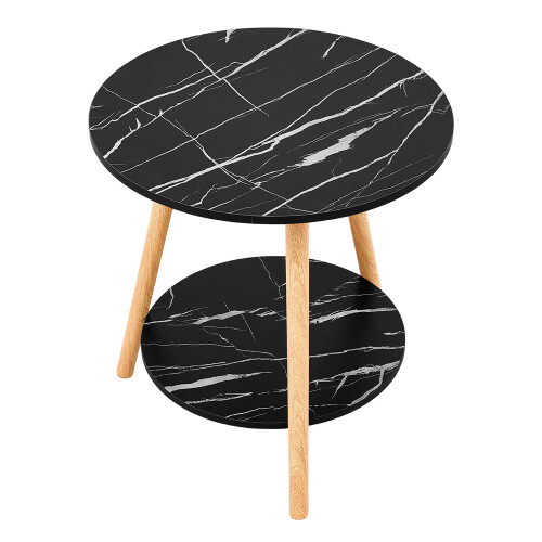 Living And Home 50cm Black Double-Tier Round Wooden Side Table 2