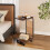 Living And Home C-Shaped Side Table with Storage Bag, Dark Walnut 1
