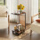 Living And Home C-Shaped Side Table with Storage Bag, Dark Walnut 2