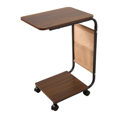 Living And Home C-Shaped Side Table with Storage Bag, Dark Walnut 2