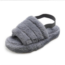 (36, Grey) Womens Faux Fur Fluffy Sliders Slip On Flat Warm Slippers Sandals