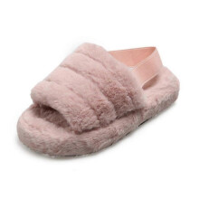 (36, Pink) Womens Faux Fur Fluffy Sliders Slip On Flat Warm Slippers Sandals