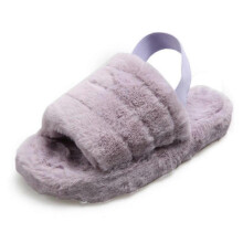 (39, Purple) Womens Faux Fur Fluffy Sliders Slip On Flat Warm Slippers Sandals