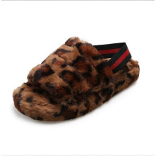 (36, Leopard) Womens Faux Fur Fluffy Sliders Slip On Flat Warm Slippers Sandals