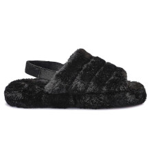 (37, Black) Womens Faux Fur Fluffy Sliders Slip On Flat Warm Slippers Sandals