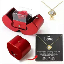 (Gold-LOVE) White Gold Necklace With Real Rose To My Love Forever Rose Heart Box To My MOM