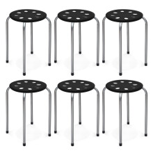 Stapelbare metalen krukken, 6-pack, ronde zitting, 30x30x44,5 cm