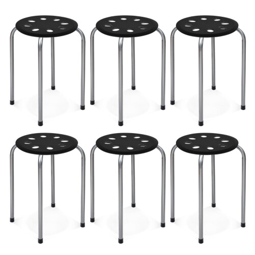 Stapelbare Metallhocker, 6er-Pack, runde Sitzfläche, 30 x 30 x 44,5 cm