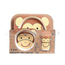 (Five.piece.set.with.box, Gray.Monkey) Creative New Bamboo Fiber Kids Dinnerware Set Five Piece Set Kindergarten Baby