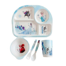 (Five.piece.set.with.box, Rectangle.Ice.and.Snow) Creative New Bamboo Fiber Kids Dinnerware Set Five Piece Set Kindergarten Baby