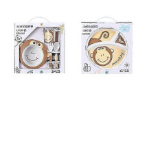(Five.piece.set.with.box, Monkey.Gift.Box) Creative New Bamboo Fiber Kids Dinnerware Set Five Piece Set Kindergarten Baby