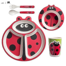 (Five.piece.set.with.box, Modeling.Red.Beetle) Creative New Bamboo Fiber Kids Dinnerware Set Five Piece Set Kindergarten Baby