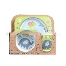 (Five.piece.set.with.box, elephant) Creative New Bamboo Fiber Kids Dinnerware Set Five Piece Set Kindergarten Baby