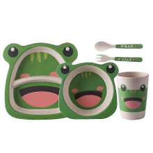 (Five.piece.set.with.box, Ear.frog) Creative New Bamboo Fiber Kids Dinnerware Set Five Piece Set Kindergarten Baby
