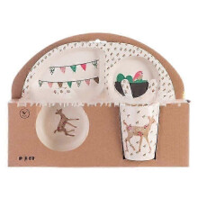 (Five.piece.set.with.box, Rectangle.Sika.Deer) Creative New Bamboo Fiber Kids Dinnerware Set Five Piece Set Kindergarten Baby