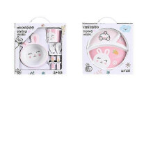 (Five.piece.set.with.box, Rabbit.Gift.Box) Creative New Bamboo Fiber Kids Dinnerware Set Five Piece Set Kindergarten Baby
