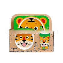(Five.piece.set.with.box, tiger) Creative New Bamboo Fiber Kids Dinnerware Set Five Piece Set Kindergarten Baby
