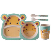 (Five.piece.set.with.box, Giraffe.ears) Creative New Bamboo Fiber Kids Dinnerware Set Five Piece Set Kindergarten Baby