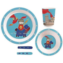 (Five.piece.set.with.box, Round.Knight) Creative New Bamboo Fiber Kids Dinnerware Set Five Piece Set Kindergarten Baby