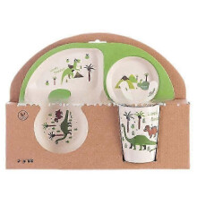 (Five.piece.set.with.box, Rectangle.Dinosaur) Creative New Bamboo Fiber Kids Dinnerware Set Five Piece Set Kindergarten Baby