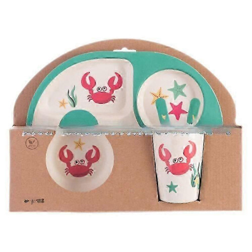(Five.piece.set.with.box, Rectangle.Ocean) Creative New Bamboo Fiber Kids Dinnerware Set Five Piece Set Kindergarten Baby