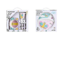 (Five.piece.set.with.box, Butterfly.Gift.Box) Creative New Bamboo Fiber Kids Dinnerware Set Five Piece Set Kindergarten Baby