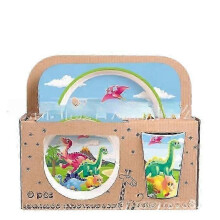 (Five.piece.set.with.box, Tyrannosaurus.Rex) Creative New Bamboo Fiber Kids Dinnerware Set Five Piece Set Kindergarten Baby