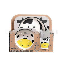 (Five.piece.set.with.box, Black.Bull) Creative New Bamboo Fiber Kids Dinnerware Set Five Piece Set Kindergarten Baby