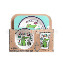 (Five.piece.set.with.box, Crocodile) Creative New Bamboo Fiber Kids Dinnerware Set Five Piece Set Kindergarten Baby
