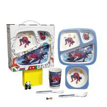 (Five.piece.set.with.box, Spider.Man.Gift.Box) Creative New Bamboo Fiber Kids Dinnerware Set Five Piece Set Kindergarten Baby
