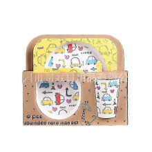 (Five.piece.set.with.box, car) Creative New Bamboo Fiber Kids Dinnerware Set Five Piece Set Kindergarten Baby