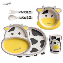 (Five.piece.set.with.box, Model.Black.Bull) Creative New Bamboo Fiber Kids Dinnerware Set Five Piece Set Kindergarten Baby