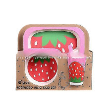 (Five.piece.set.with.box, strawberry) Creative New Bamboo Fiber Kids Dinnerware Set Five Piece Set Kindergarten Baby