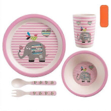 (Five.piece.set.with.box, Round.elephant) Creative New Bamboo Fiber Kids Dinnerware Set Five Piece Set Kindergarten Baby