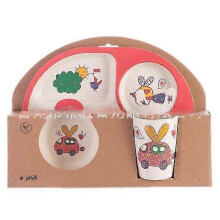 (Five.piece.set.with.box, Rectangle.Car) Creative New Bamboo Fiber Kids Dinnerware Set Five Piece Set Kindergarten Baby