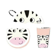 (Five.piece.set.with.box, ears.zebra) Creative New Bamboo Fiber Kids Dinnerware Set Five Piece Set Kindergarten Baby
