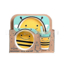 (Five.piece.set.with.box, bee) Creative New Bamboo Fiber Kids Dinnerware Set Five Piece Set Kindergarten Baby
