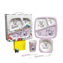 (Five.piece.set.with.box, Kukumi.Gift.Box) Creative New Bamboo Fiber Kids Dinnerware Set Five Piece Set Kindergarten Baby