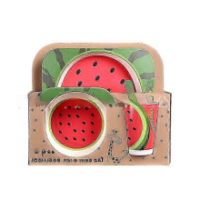 (Five.piece.set.with.box, watermelon) Creative New Bamboo Fiber Kids Dinnerware Set Five Piece Set Kindergarten Baby