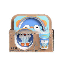 (Five.piece.set.with.box, penguin) Creative New Bamboo Fiber Kids Dinnerware Set Five Piece Set Kindergarten Baby