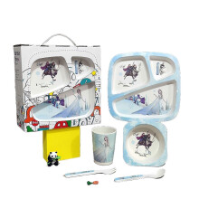 (Five.piece.set.with.box, Ice.and.Snow.Gift.Box) Creative New Bamboo Fiber Kids Dinnerware Set Five Piece Set Kindergarten Baby