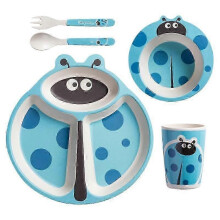 (Five.piece.set.with.box, Model.Blue.Beetle) Creative New Bamboo Fiber Kids Dinnerware Set Five Piece Set Kindergarten Baby