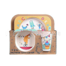 (Five.piece.set.with.box, circus) Creative New Bamboo Fiber Kids Dinnerware Set Five Piece Set Kindergarten Baby