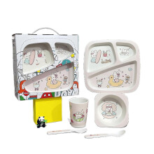 (Five.piece.set.with.box, Duck.Rabbit.Gift.Box) Creative New Bamboo Fiber Kids Dinnerware Set Five Piece Set Kindergarten Baby