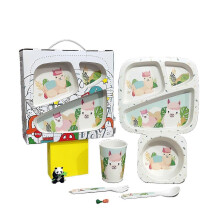 (Five.piece.set.with.box, Alpaca.Gift.Box) Creative New Bamboo Fiber Kids Dinnerware Set Five Piece Set Kindergarten Baby