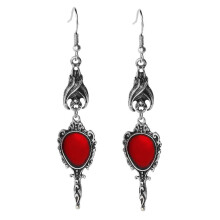 Dark Gothic Punk Wind Red Exaggerated Earrings Bat Ancient Silver Magic Mirror Earrings