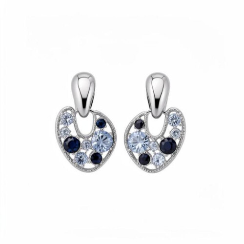 Luxury Hollow Oval Drop Earrings with Gradient Blue Rhinestones