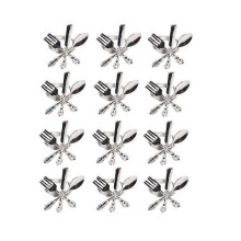 (Silver) 12pcs Metal And Fork Spoon Napkin Rings H For Wedding For Tab