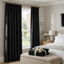 (46x54in (116x137cm), Black) Pencil Pleat Thermal Insulated Blackout Curtains - Ready Made Light Blocking Livingroom Bedroom Drapes